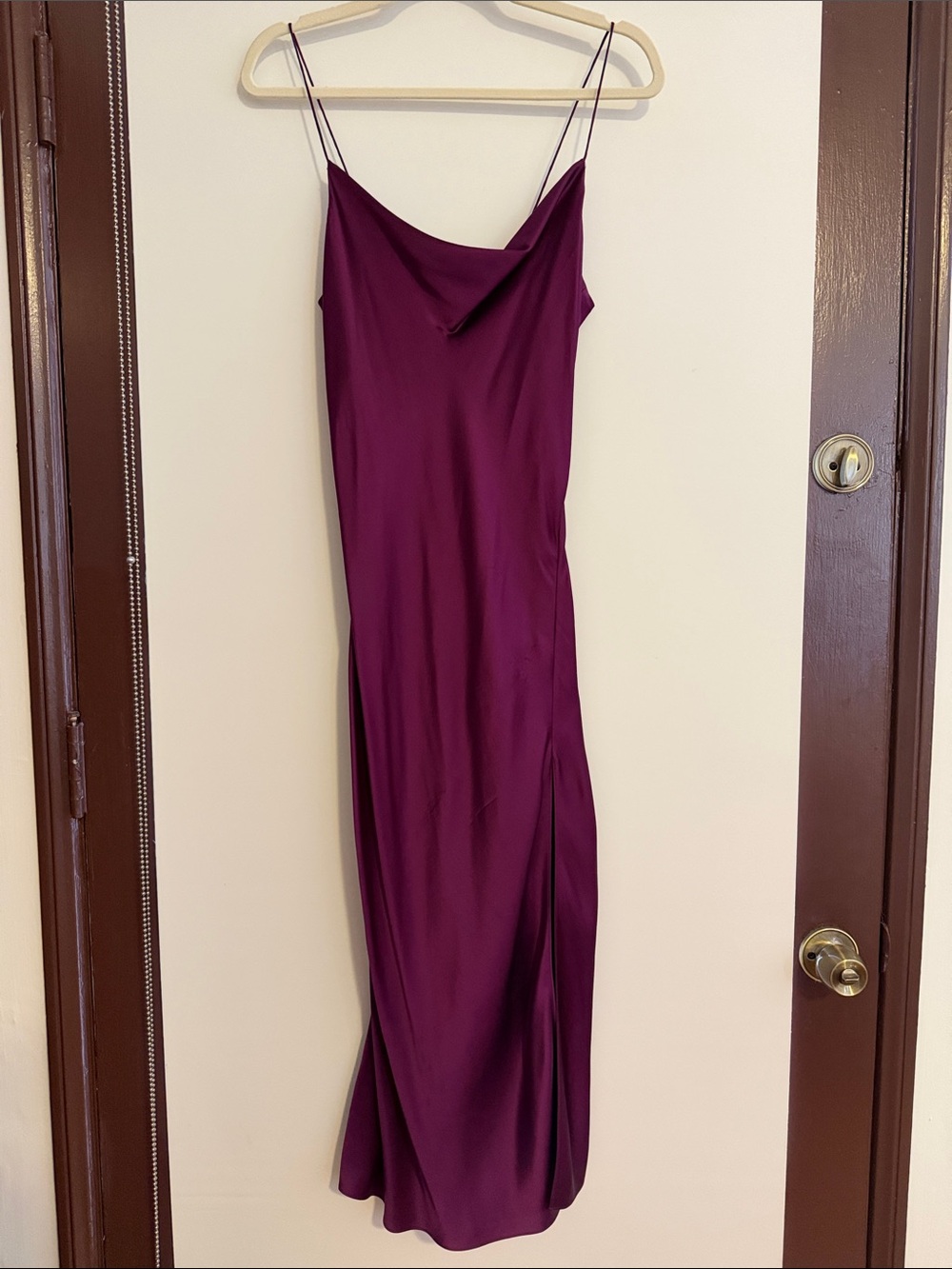 Intermix 100% Silk Cowl Midi Slip Dress in Plum